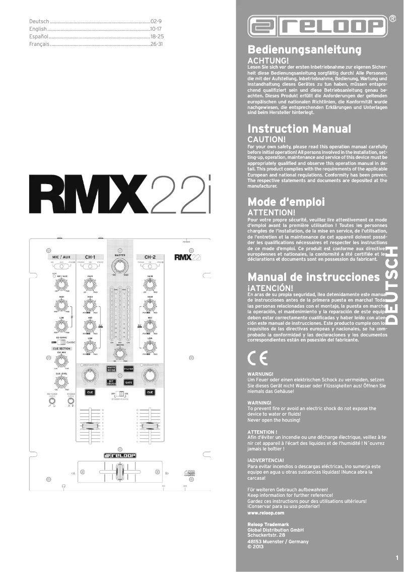 Page n°1 - Manuel utilisateur Reloop RMX-22i
