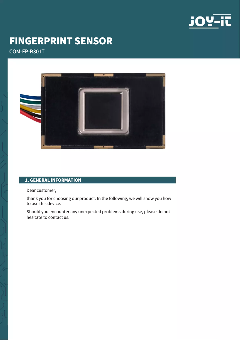 Imagen de la primera página del manual del dispositivo COM-FP-R301T