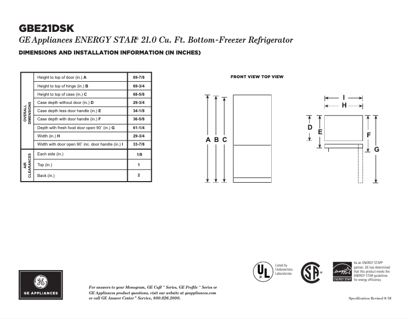 Page n°1 - Fiche technique GE GBE21DSKSS