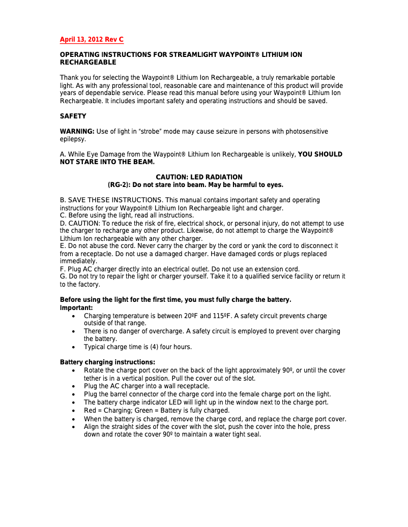 Page n°1 - Manuel utilisateur Streamlight Waypoint