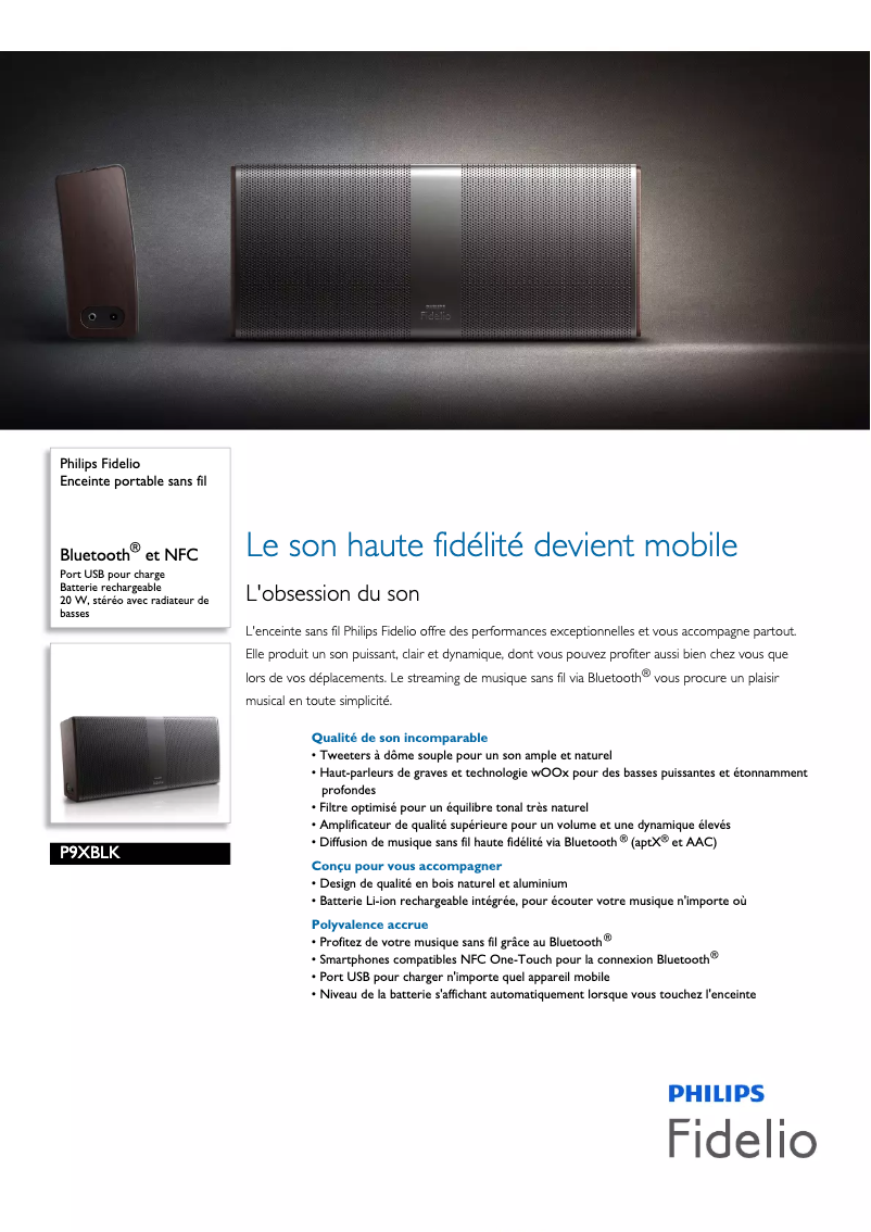 Page 1 de la notice Fiche technique Philips P9XBLK