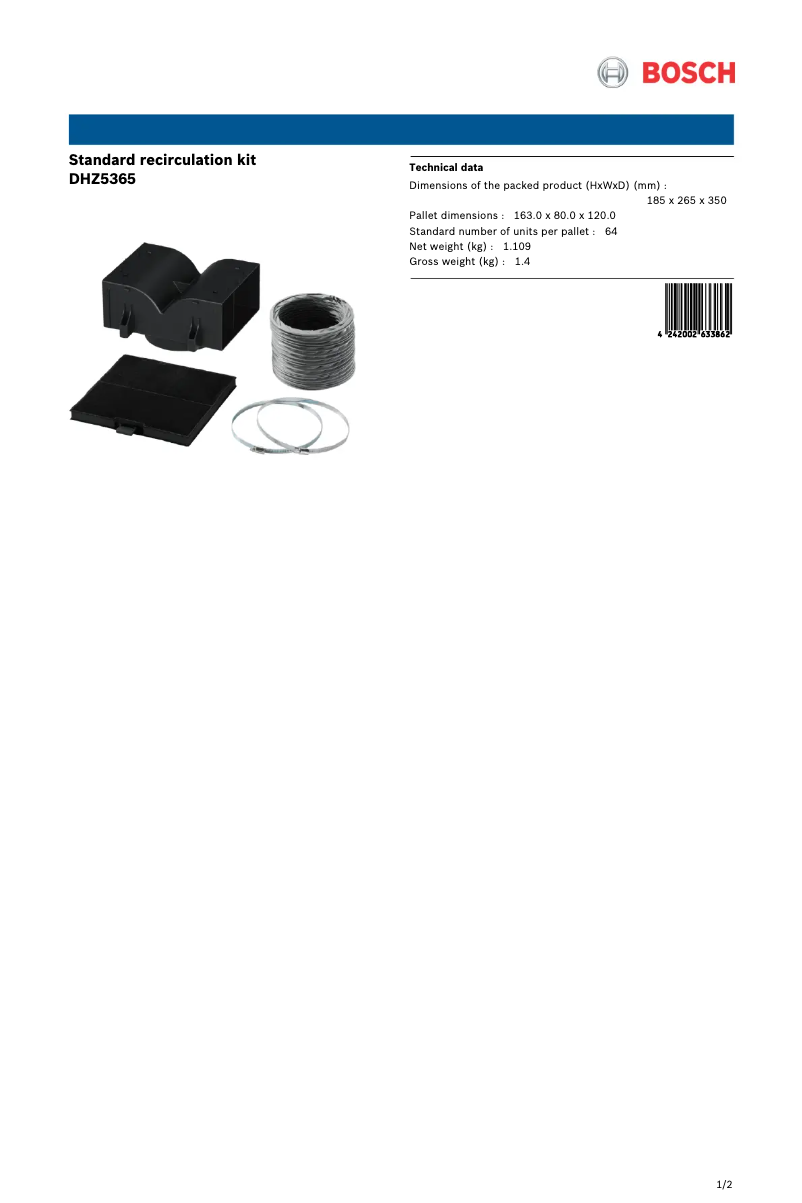 Page n°1 - Fiche technique Bosch DHZ5365