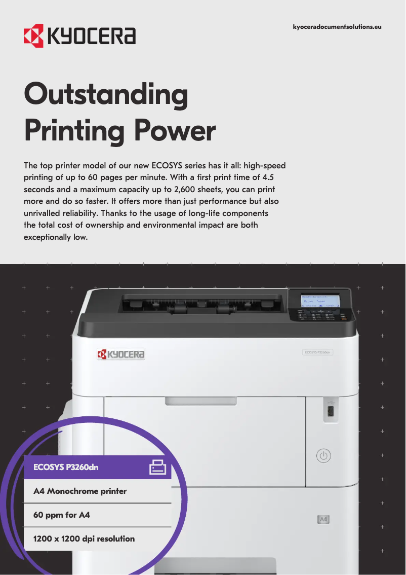 Page 1 de la notice Fiche technique Kyocera ECOSYS P3260dn