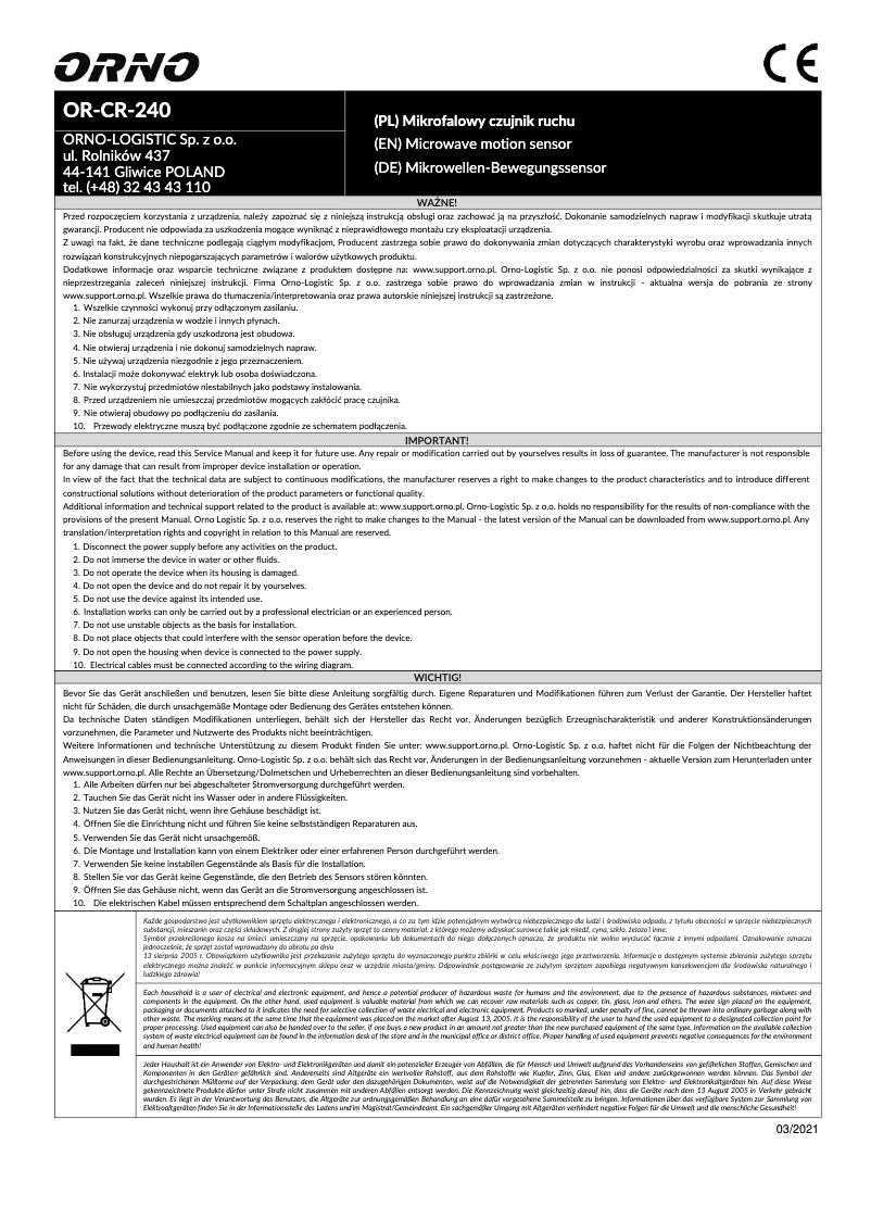 Page 1 de la notice Manuel utilisateur ORNO OR-CR-240