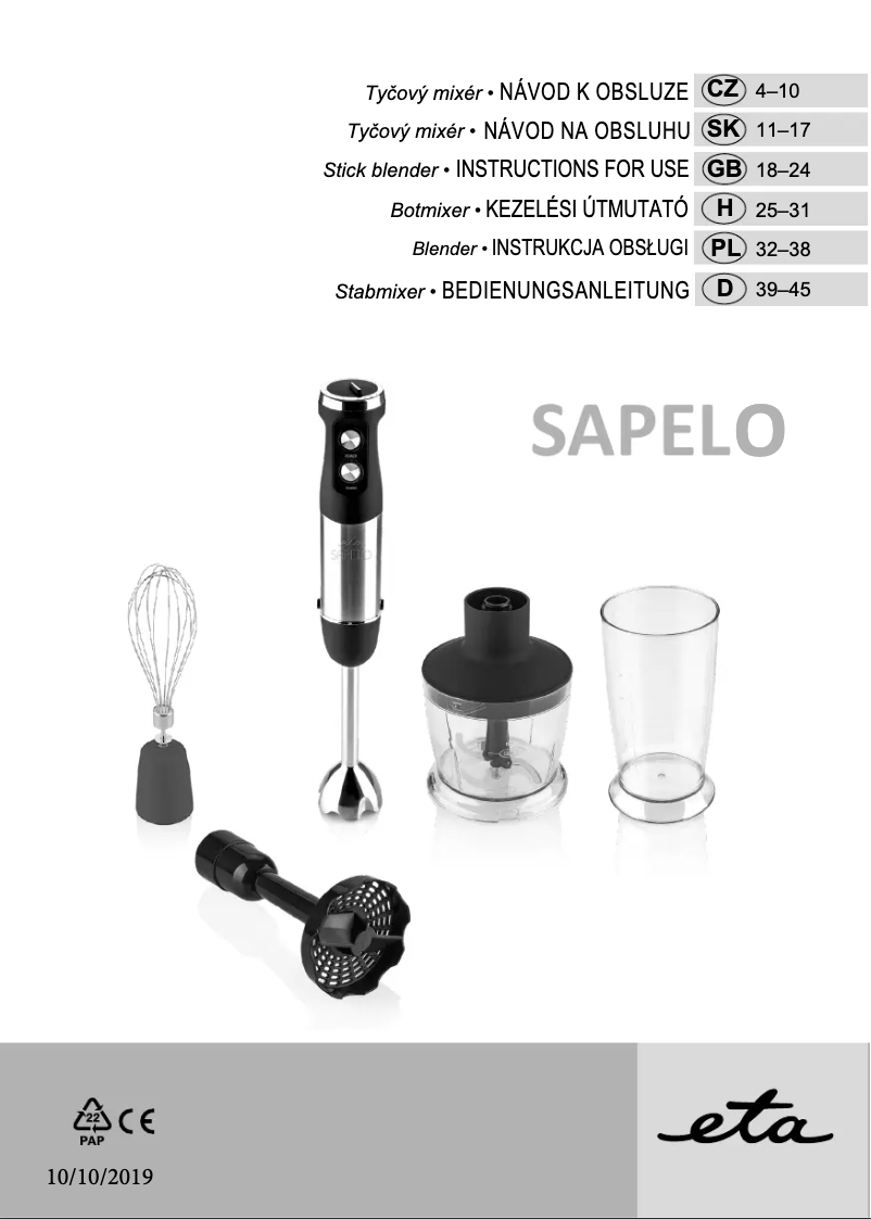 Image de la première page du manuel de l'appareil Sapelo 5013 90010