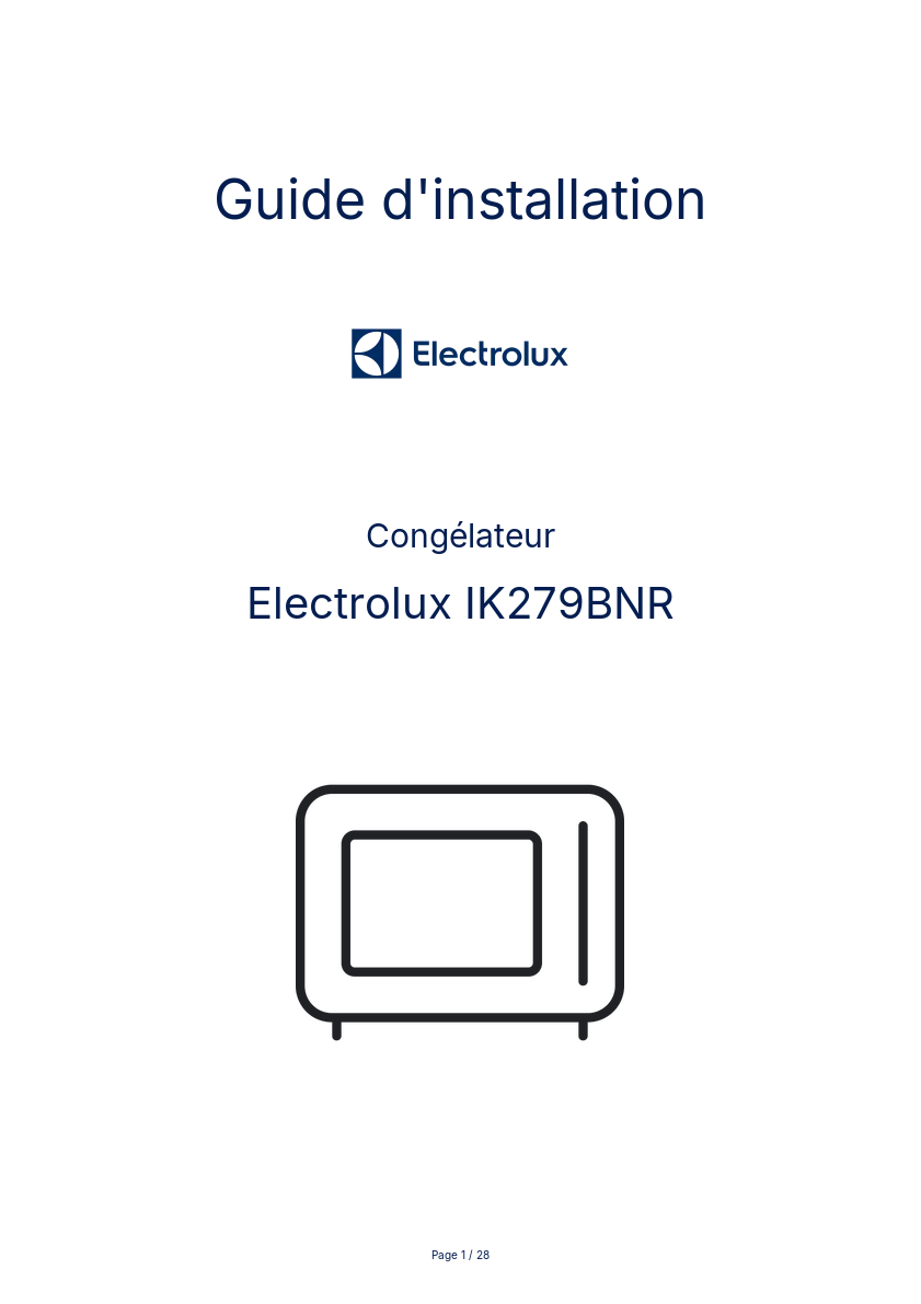 Page n°1 - Guide d'installation Electrolux IK279BNR
