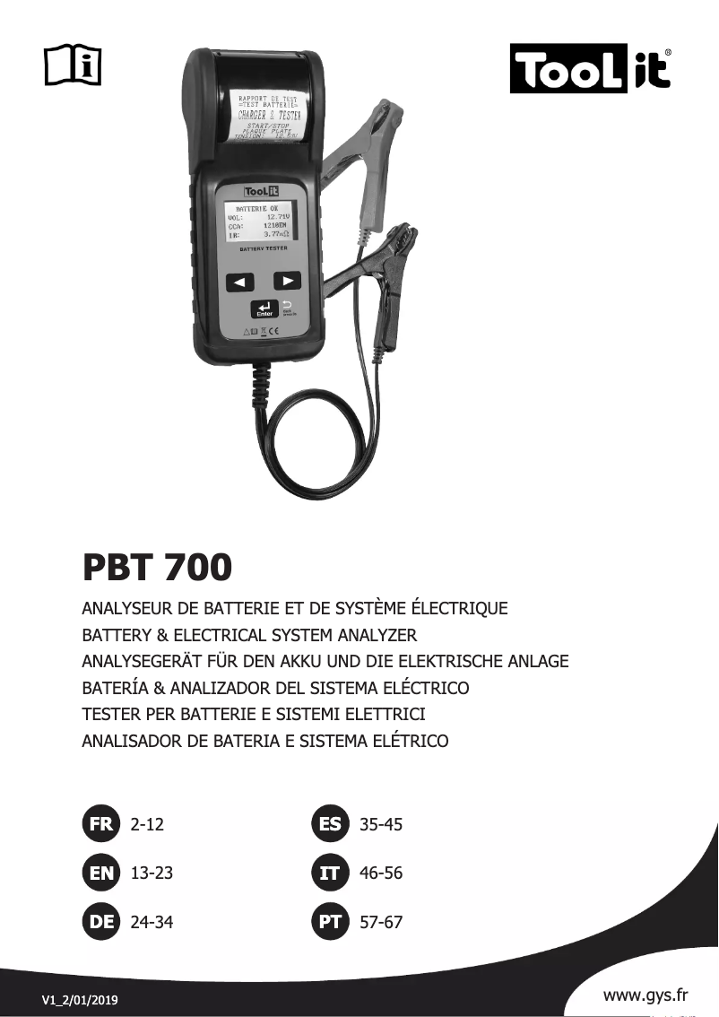 Page 1 de la notice Manuel utilisateur GYS Tool It PBT 700