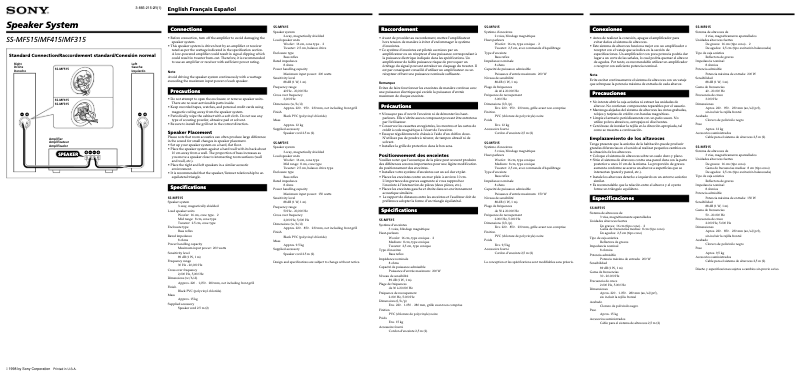 Page 1 de la notice Manuel utilisateur Sony SS-MF315