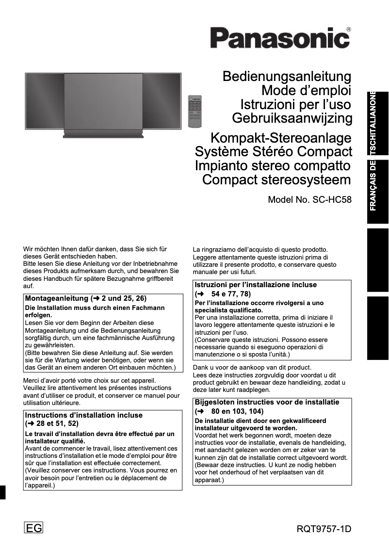 Página 1 del manual Manual de usuario Panasonic SC-HC58