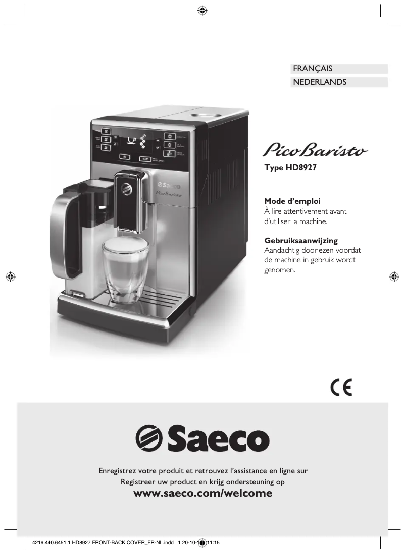 Image de la première page du manuel de l'appareil Saeco PicoBarista HD8927