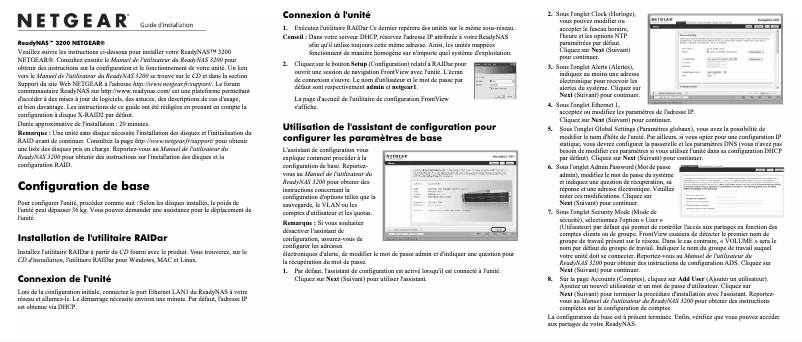 Page 1 de la notice Guide d'installation Netgear ReadyNAS R12P0620