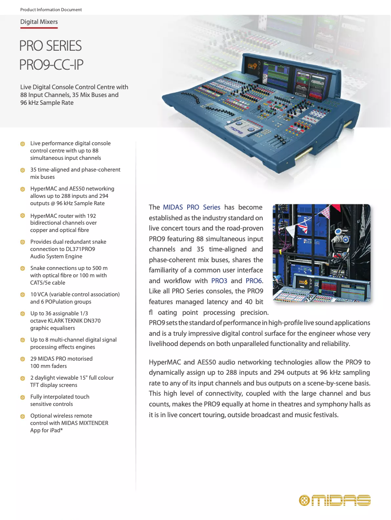 Page n°1 - Fiche technique Midas PRO9
