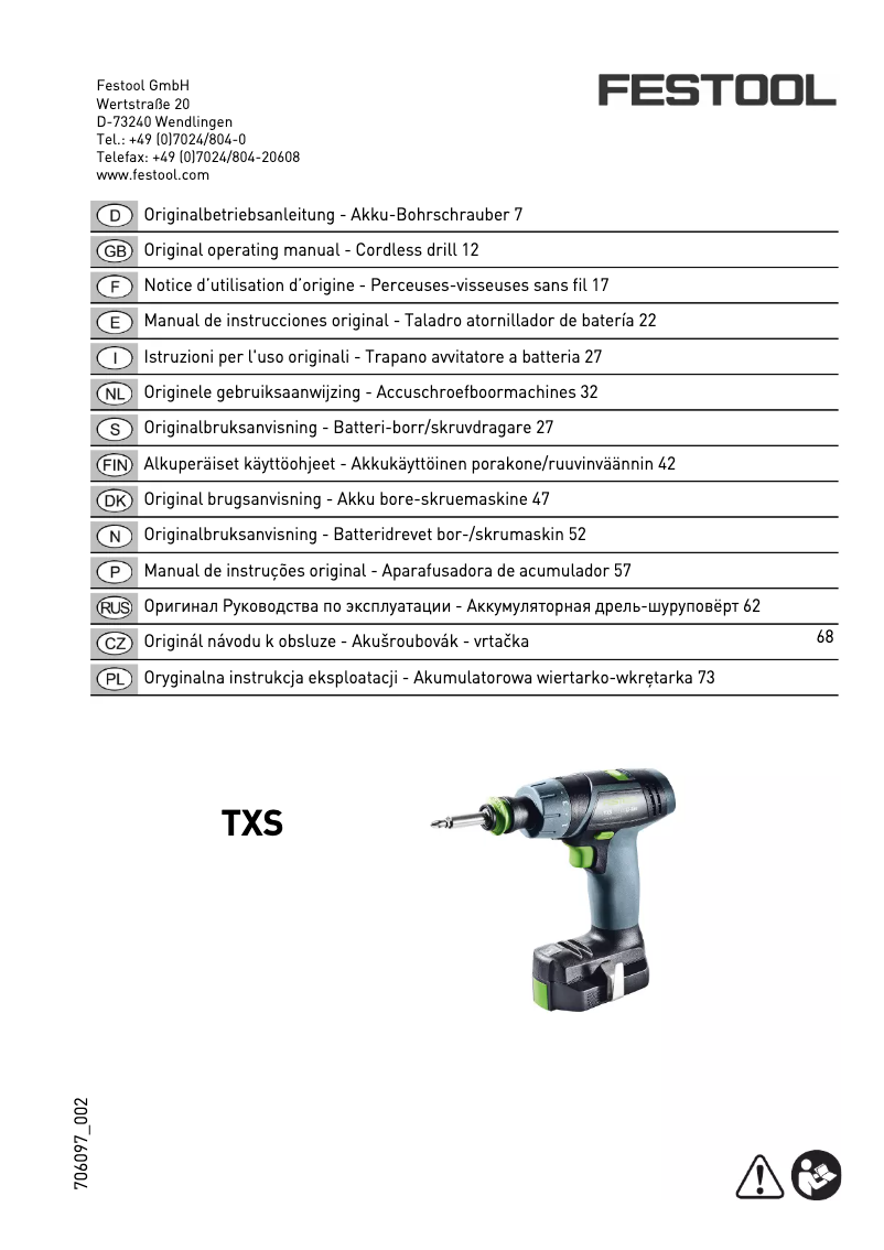 Page 1 de la notice Manuel utilisateur Festool TXS Li 2,6-Set