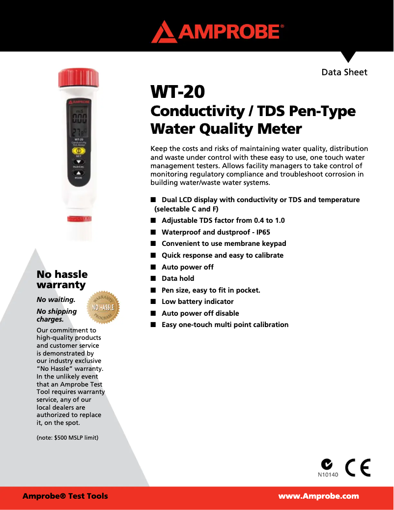 Page 1 de la notice Fiche technique Amprobe WT-20