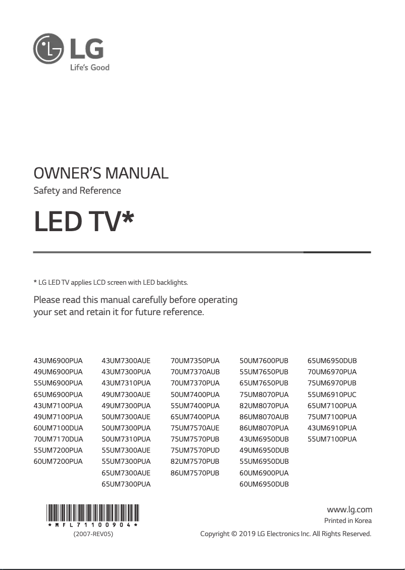 Page n°1 - Manuel utilisateur LG 50UM7310PUA