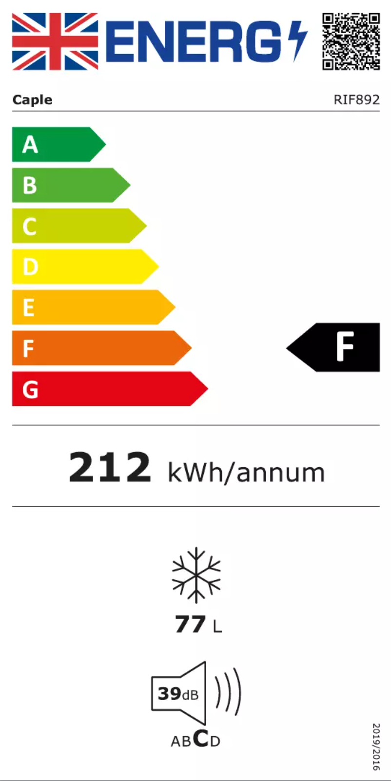 Página 1 del manual Etiqueta energética Caple RIF892