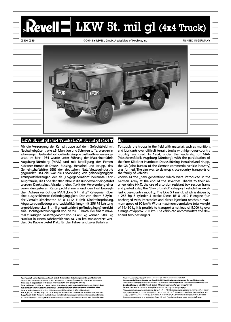 Page 1 de la notice Manuel utilisateur Revell LKW 5t.mil gl (4x4 Truck)