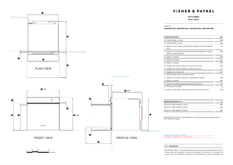 Page n°1 - Fiche technique Fisher & Paykel OB60SMPTNG1