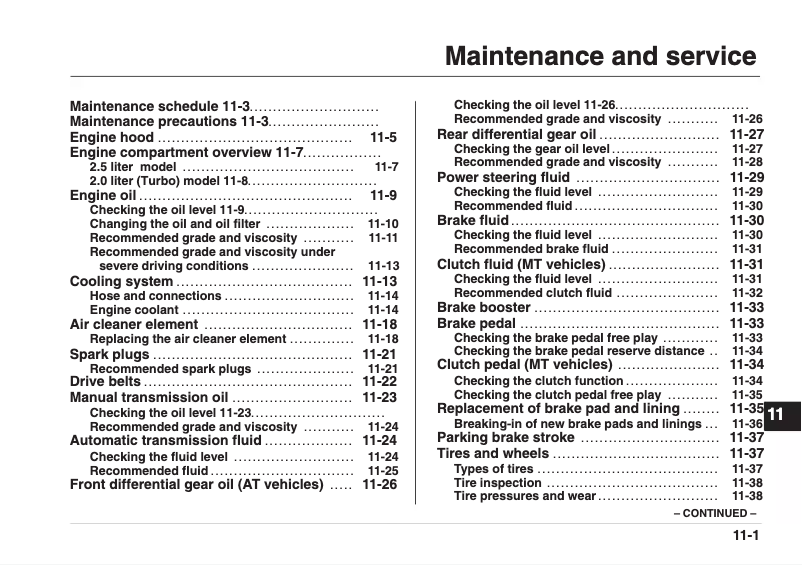 Page 1 de la notice Manuel d'utilisation et d'entretien Subaru Impreza (2002)