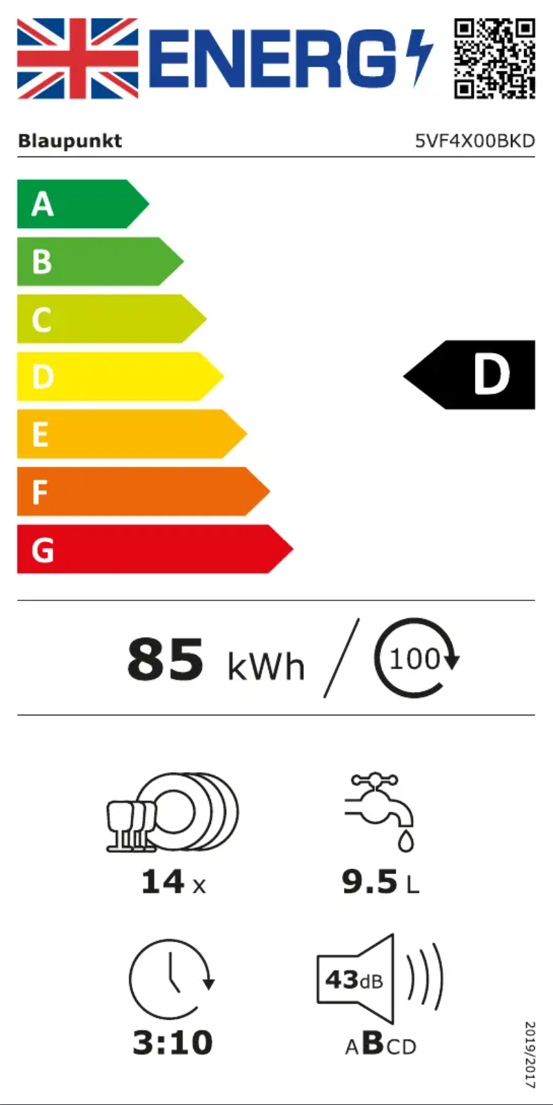 Page 1 de la notice Label énergétique Blaupunkt 5VF4X00BKD