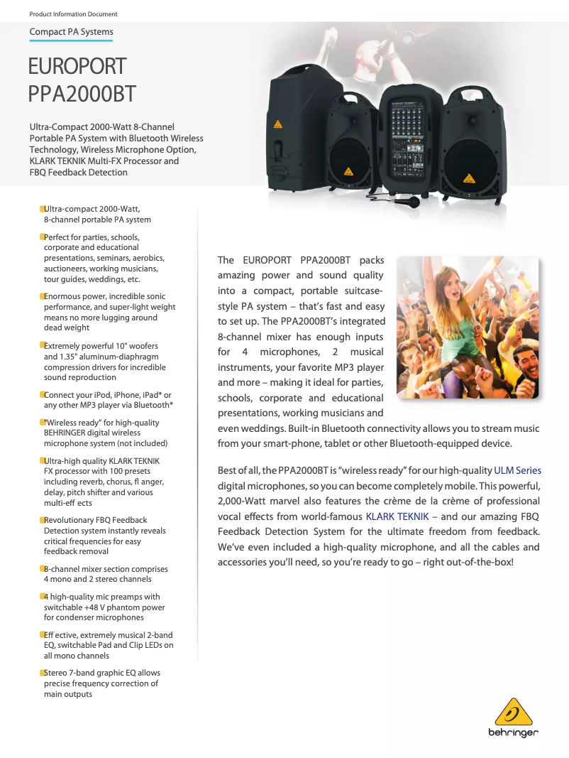 Image de la première page du manuel de l'appareil Europort PPA2000BT