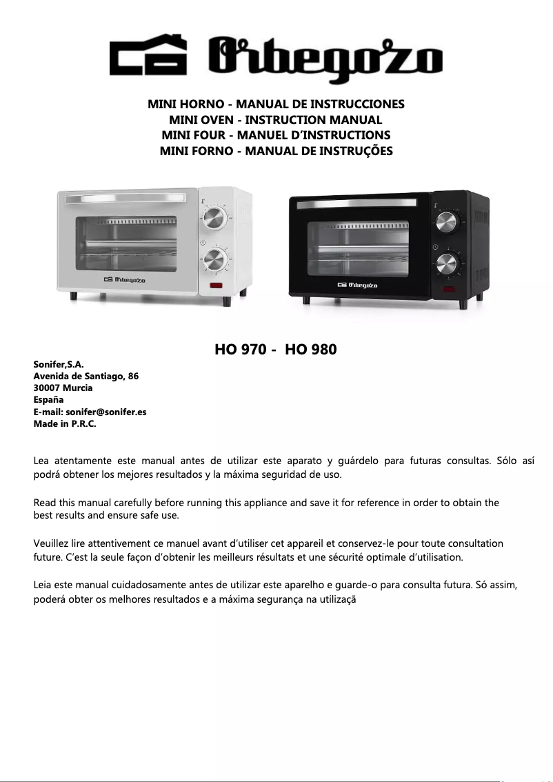 Page 1 de la notice Manuel utilisateur Orbegozo HO 970