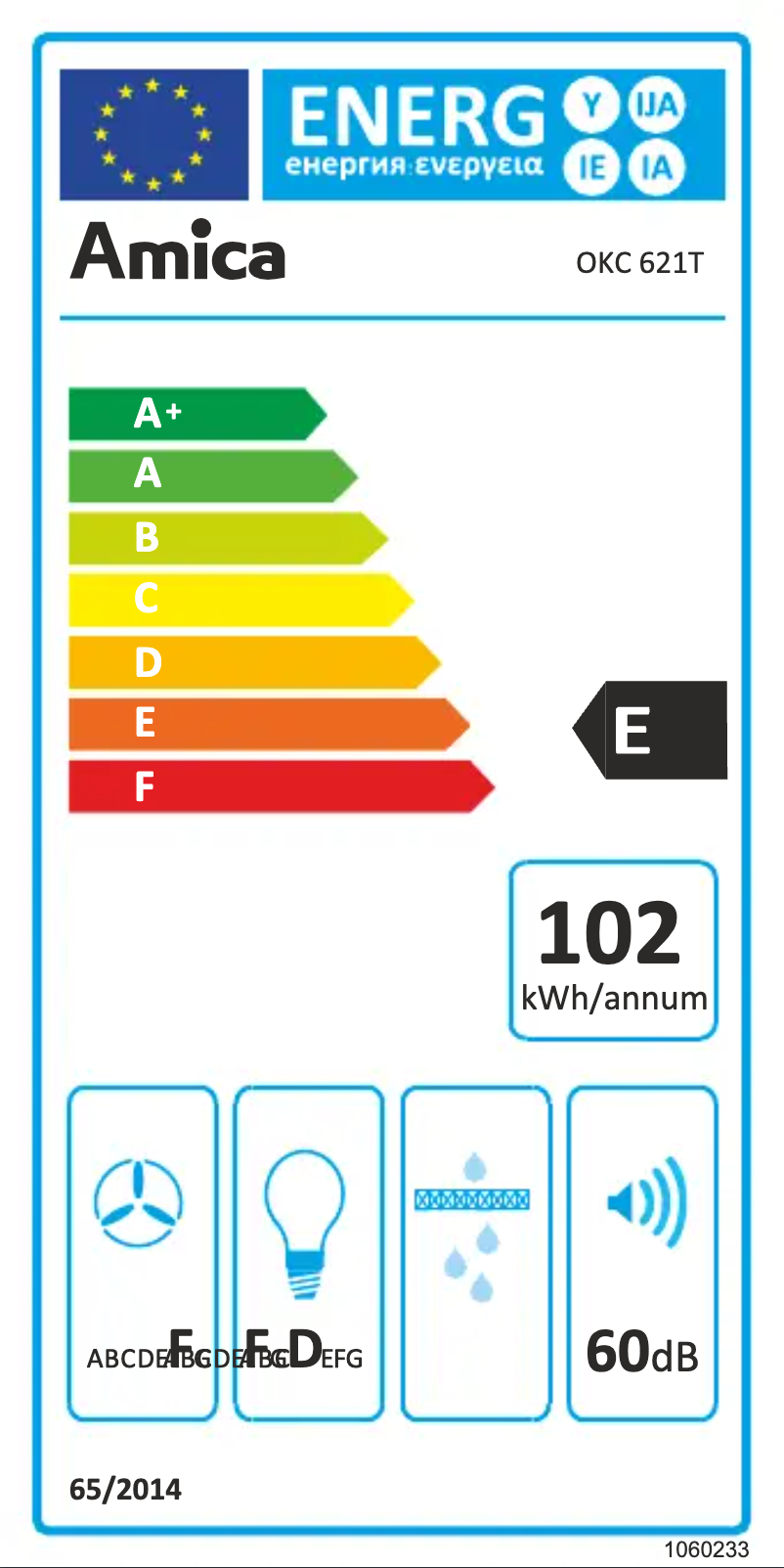 Page 1 de la notice Label énergétique Amica OKC621T
