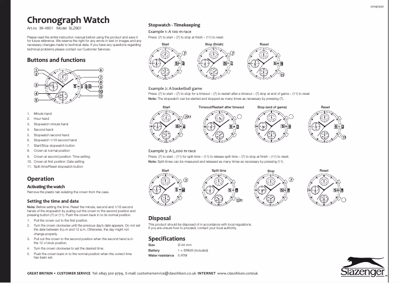 Page 1 de la notice Manuel utilisateur Slazenger SLZ801