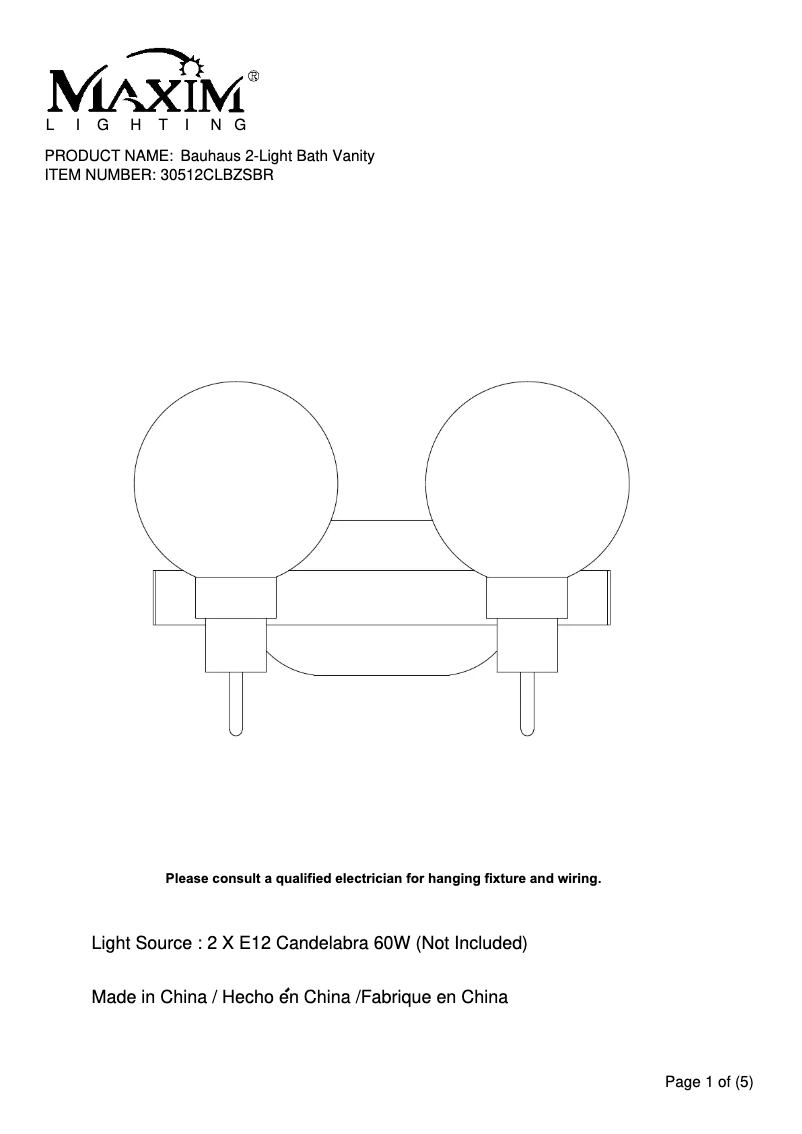 Page n°1 - Manuel utilisateur Maxim Bauhaus 30512CLBZSBR