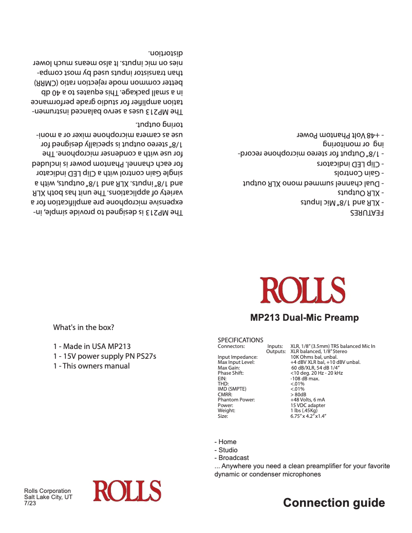 Page 1 de la notice Manuel utilisateur Rolls MP213