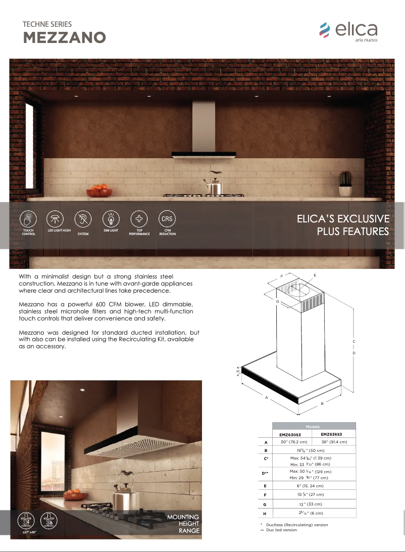 Page 1 de la notice Fiche technique Elica Mezzano EMZ636S3