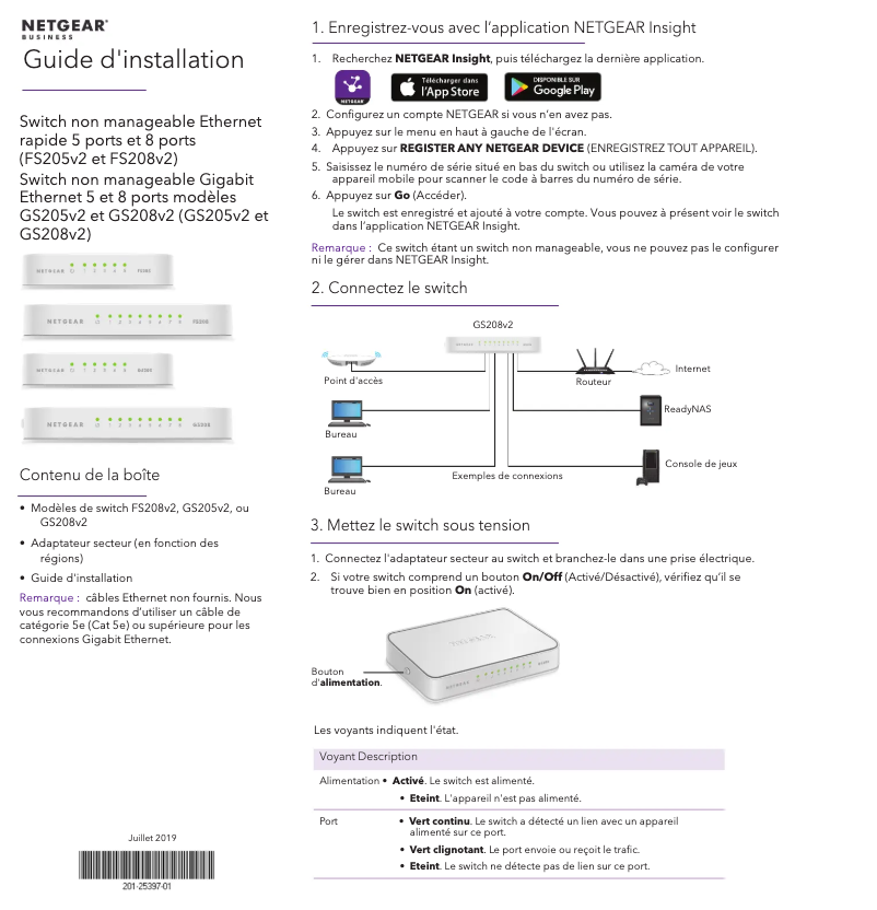 Page n°1 - Guide d'installation Netgear FS208v2