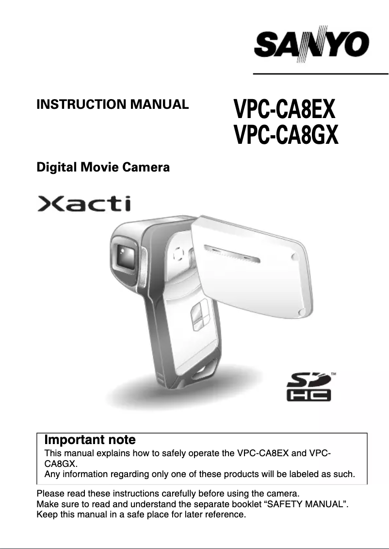 Page 1 de la notice Manuel utilisateur Sanyo Xacti VPC-E2