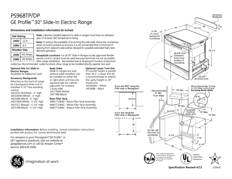 Page n°1 - Fiche technique GE Profile PS968TPWW