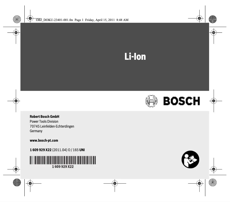 Page 1 de la notice Manuel utilisateur Bosch GBA 36 V