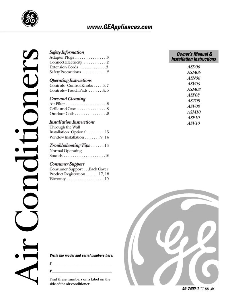 Image de la première page du manuel de l'appareil ASV09WC