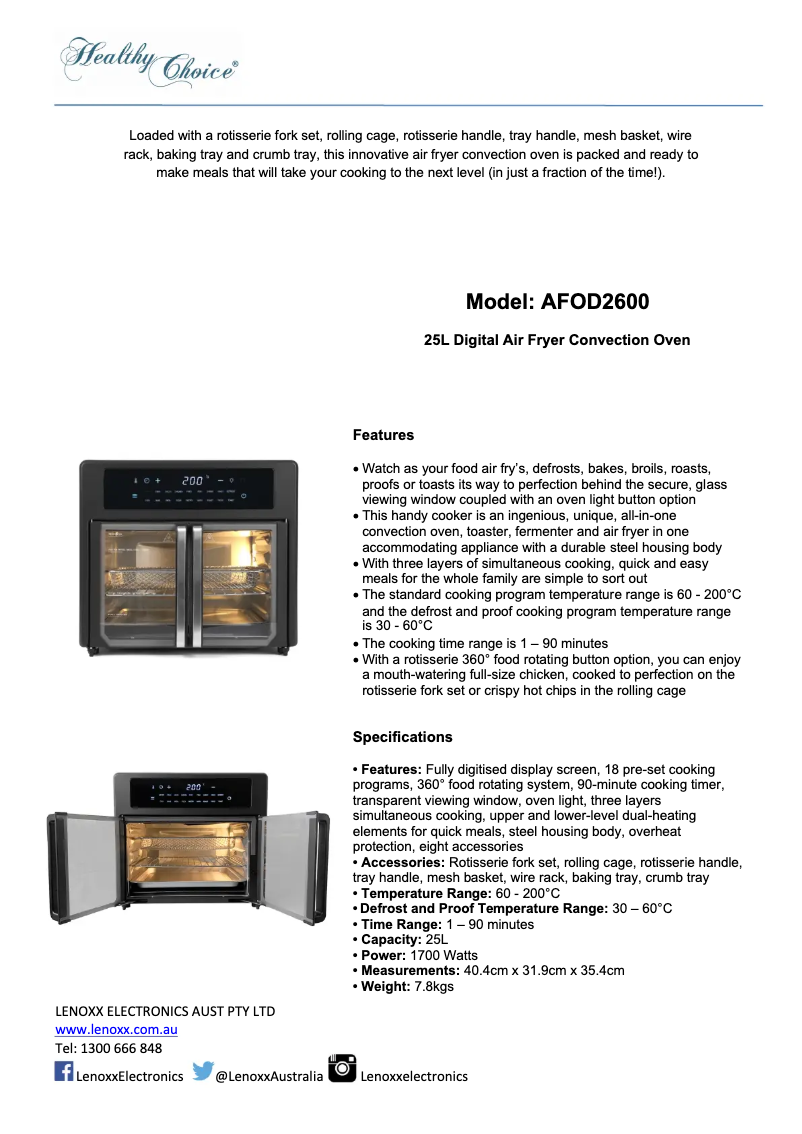 Page n°1 - Manuel utilisateur Lenoxx Healthy Choice AFOD2600