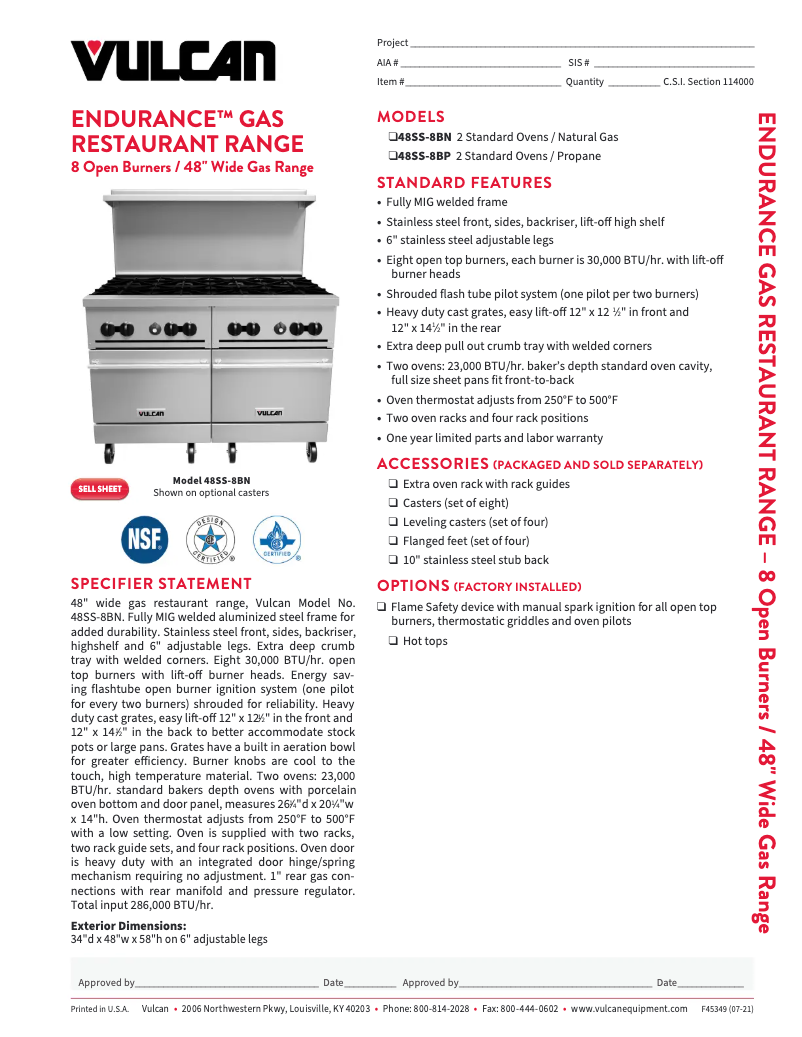 Página 1 del manual Ficha técnica Vulcan 48SS-8B