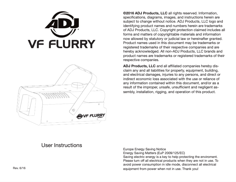 Page 1 de la notice Manuel utilisateur American DJ VF Flurry