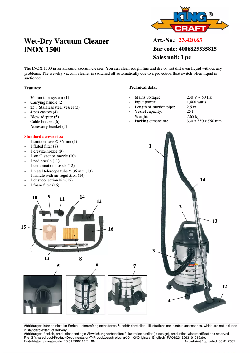 Image de la première page du manuel de l'appareil INOX 1500