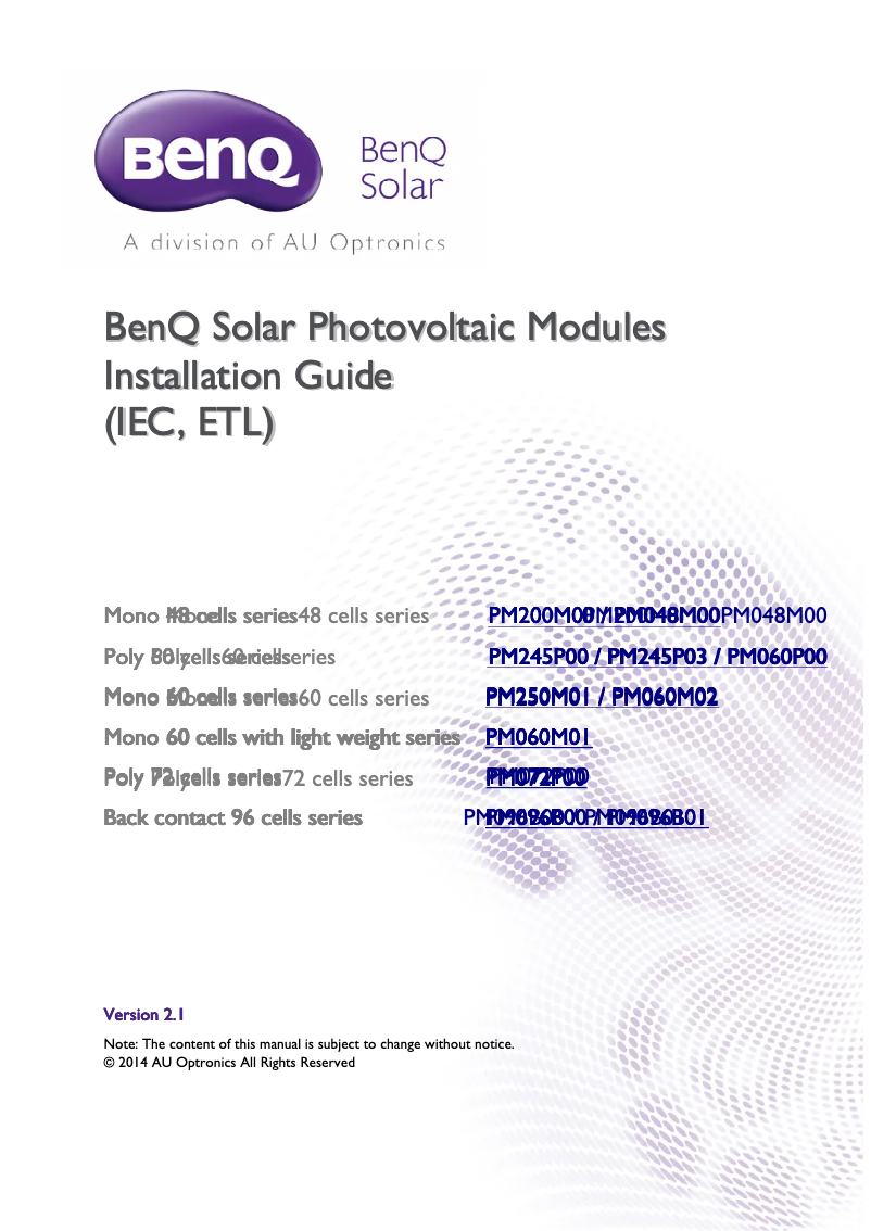 Page 1 de la notice Manuel utilisateur BenQ PM060P00