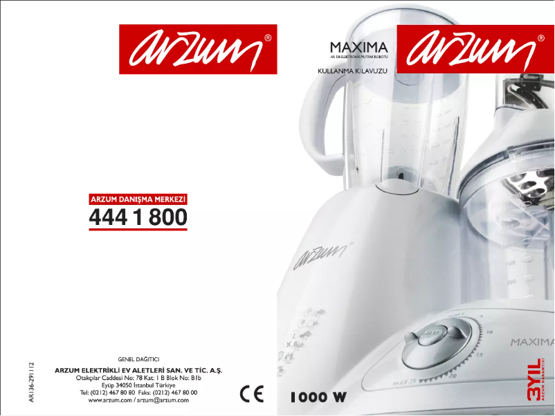 Page n°1 - Manuel utilisateur Arzum Maxima AR 136