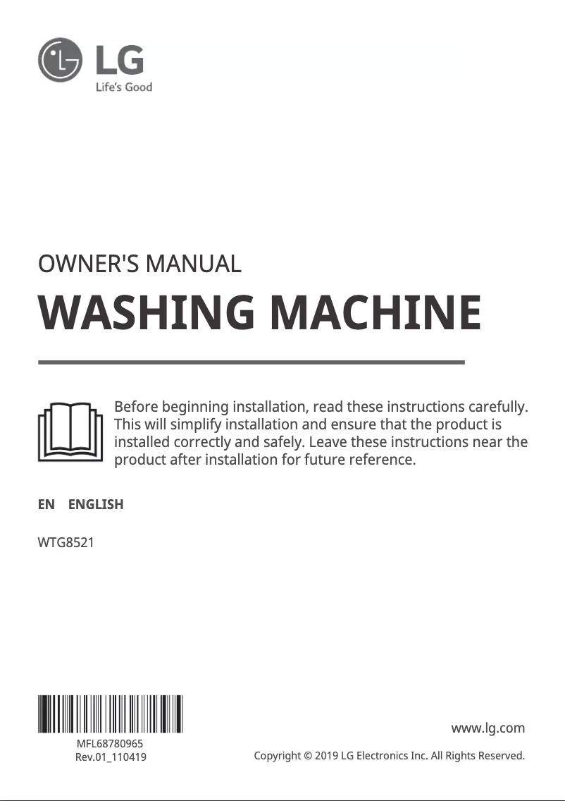 Page 1 de la notice Manuel utilisateur LG WTG8521