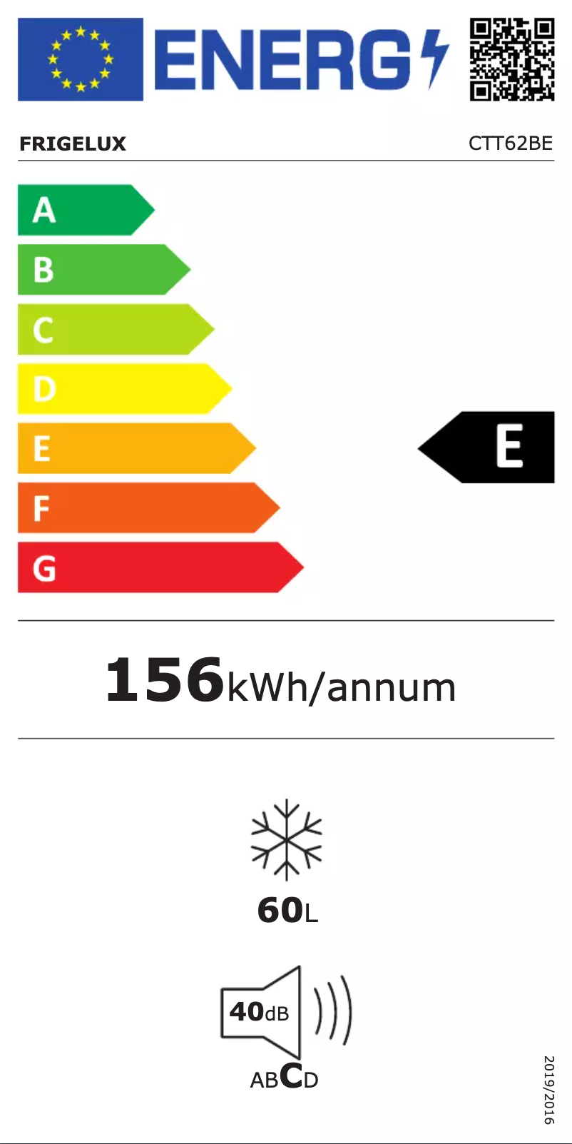 Page n°1 - Label énergétique FrigeluX CTT62BE