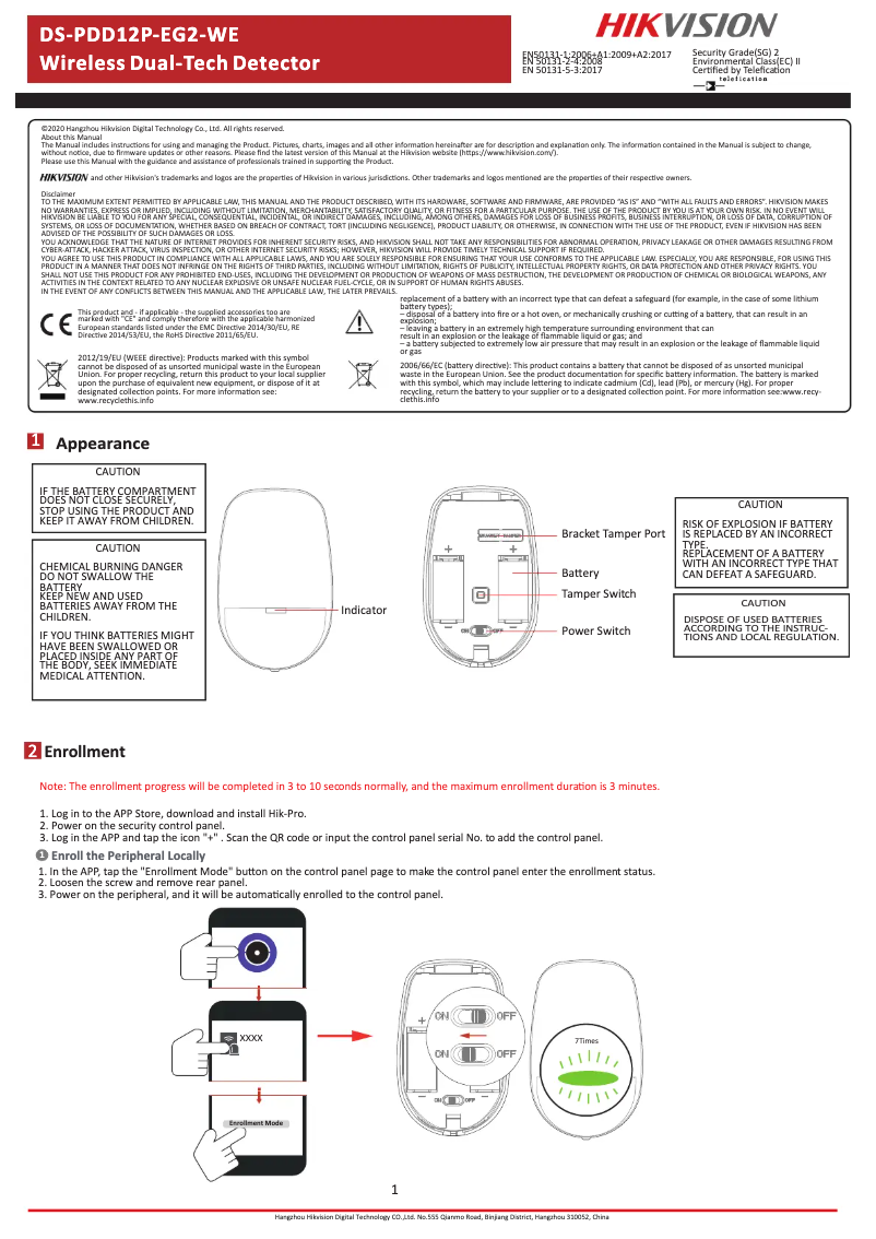 Page 1 de la notice Manuel utilisateur Hikvision DS-PDD12P-EG2-WE
