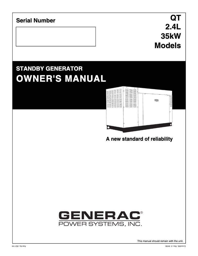 Page n°1 - Manuel utilisateur Generac QT03524AVAN