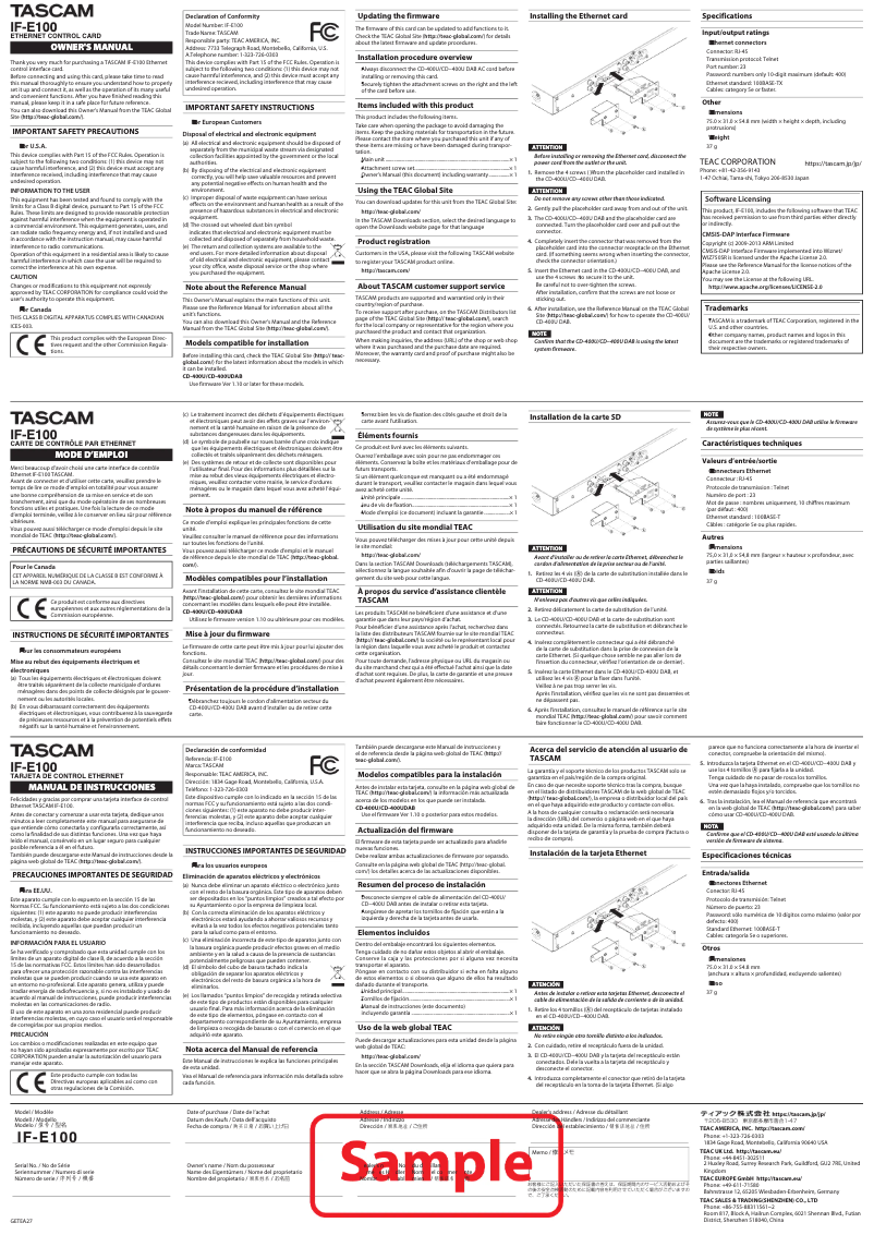 Página 1 del manual Manual de usuario Tascam IF-E100
