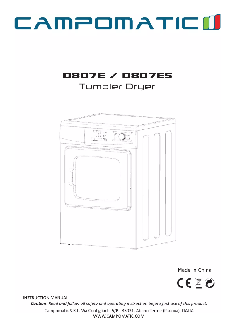 Page 1 de la notice Manuel utilisateur Campomatic D807ES