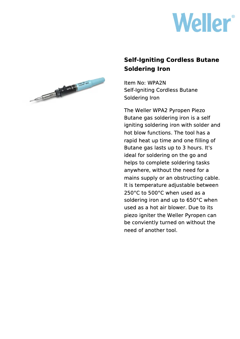 Page n°1 - Fiche technique Weller WPA2N