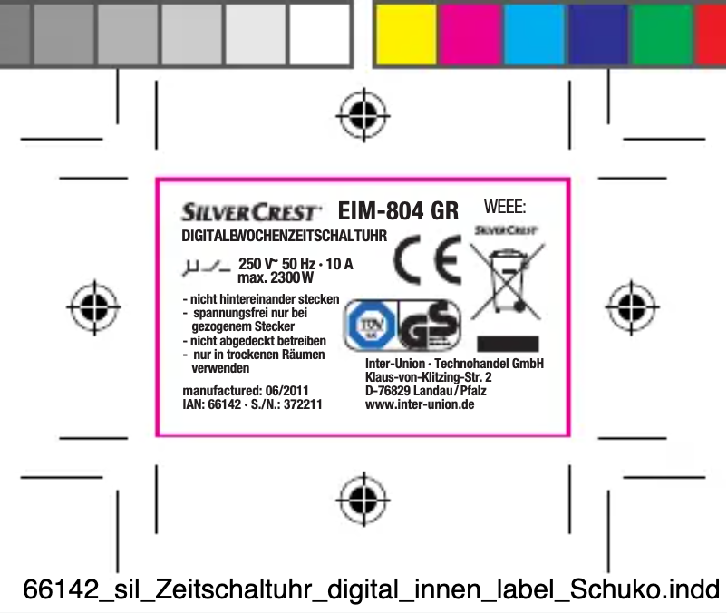 Page n°1 - Manuel utilisateur SilverCrest EIM-804 GR